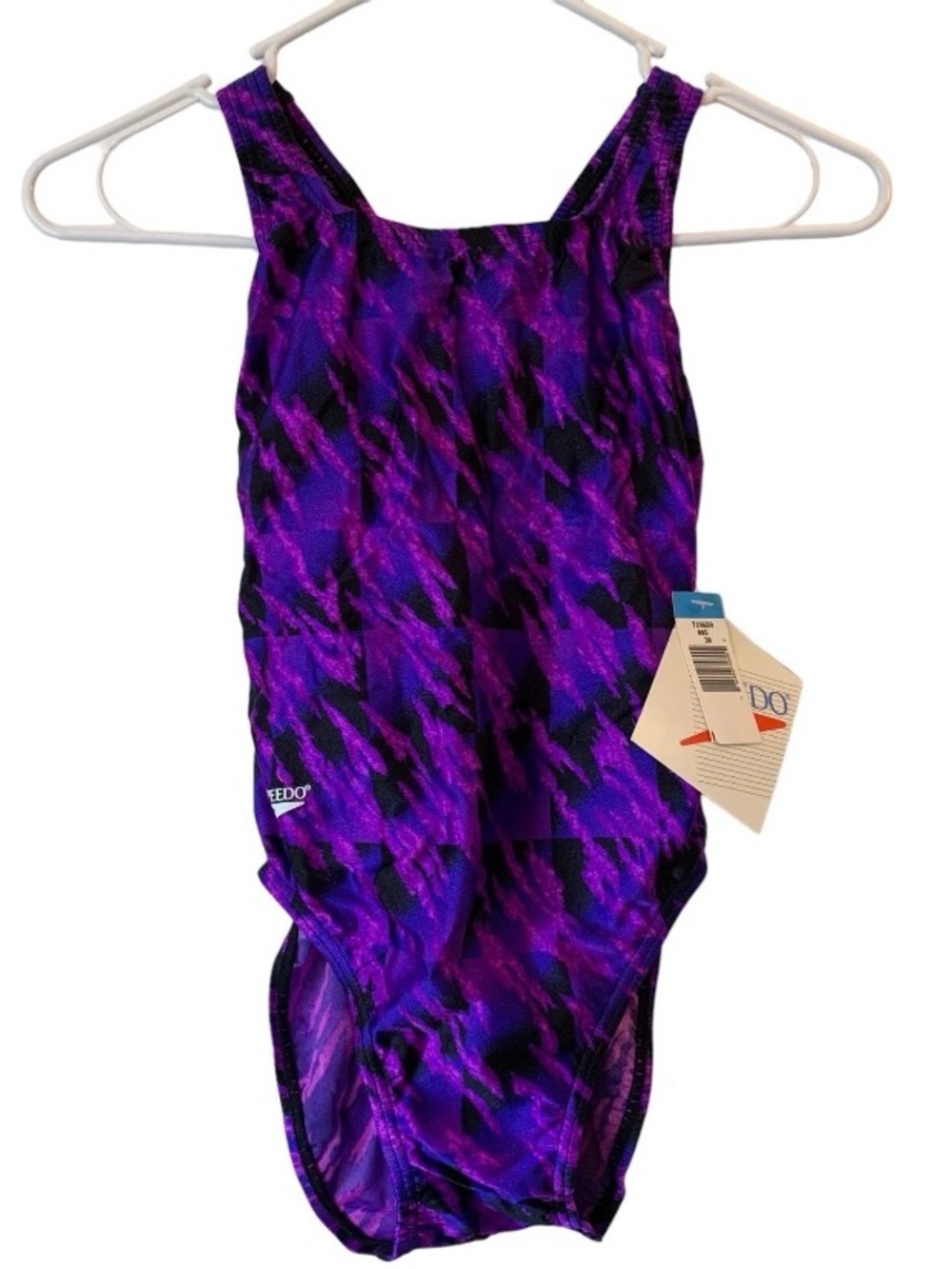 Vintage Speedo Women's Abstract Purple Open Back High Cut Swimsuit 30 XS S USA